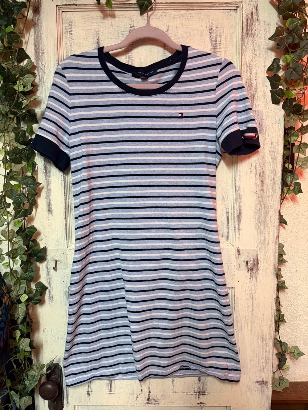 Tommy Hilfiger Navy & White Striped Crewneck Tee Dress 104D